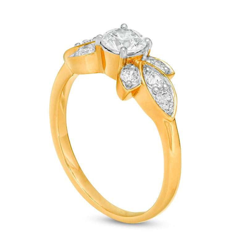 0.88 CT. T.W. Natural Diamond Tri-Sides Engagement Ring in Solid 10K Yellow Gold