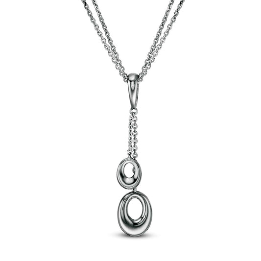 Double Oval Drop Pendant in Sterling Silver - 17"