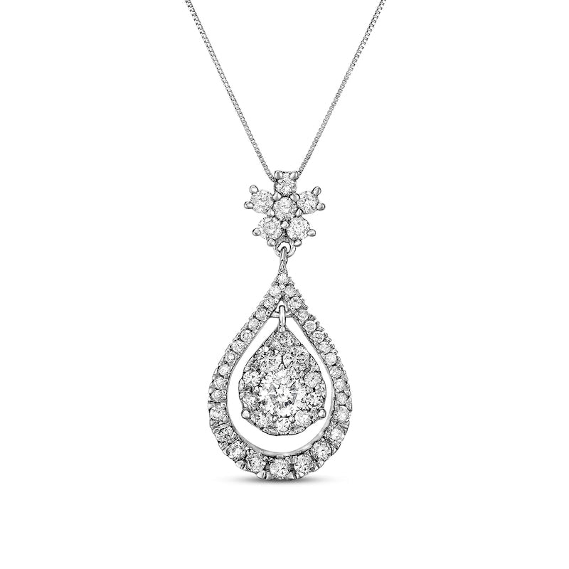 1 CT. T.W. Composite Natural Diamond Frame Teardrop Dangle Pendant in 10K White Gold