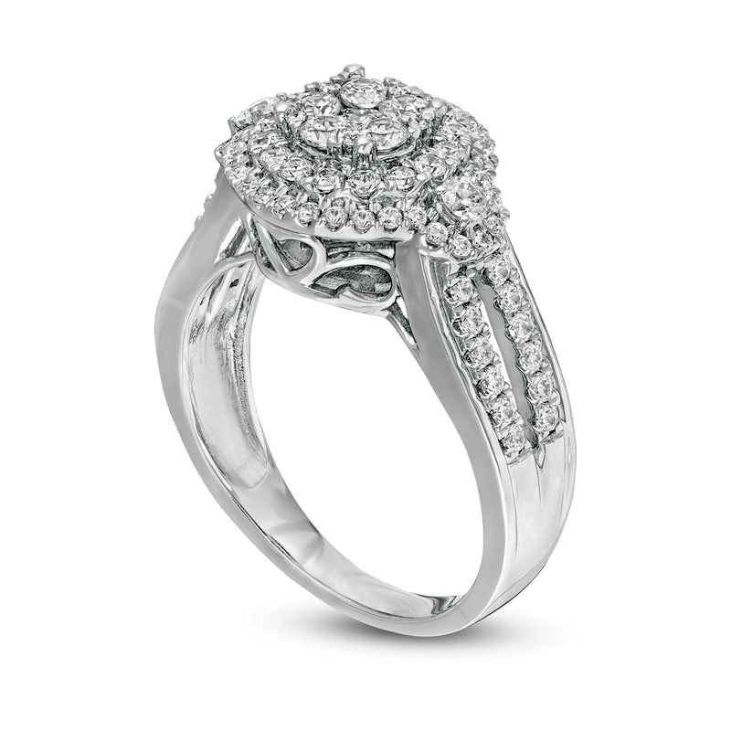 1.0 CT. T.W. Composite Natural Diamond Double Frame Split Shank Engagement Ring in Solid 10K White Gold