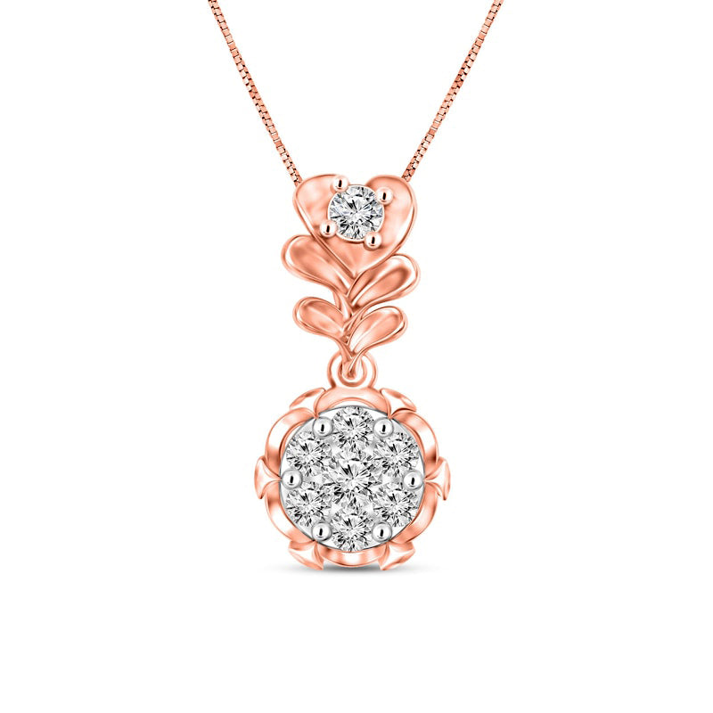 0.2 CT. T.W. Composite Natural Diamond Floral Drop Pendant in 10K Rose Gold