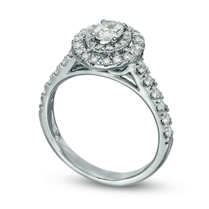 1.0 CT. T.W. Oval Natural Diamond Double Frame Engagement Ring in Solid 14K White Gold