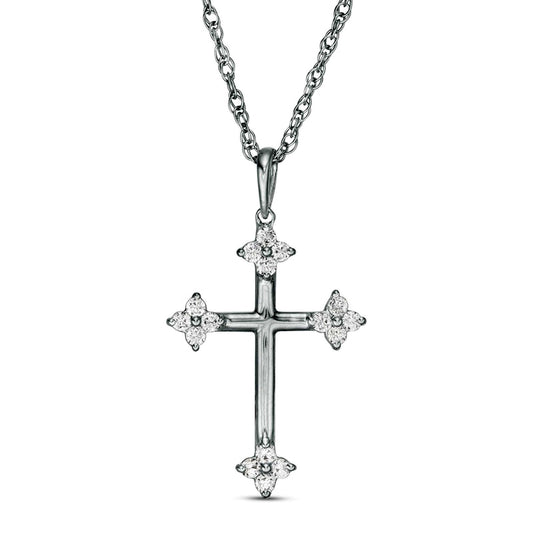 0.17 CT. T.W. Natural Diamond Clover Cross Pendant in 10K White Gold