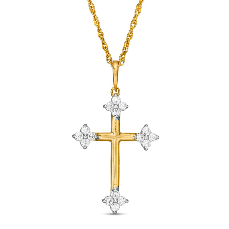 0.17 CT. T.W. Natural Diamond Clover Cross Pendant in 10K Yellow Gold