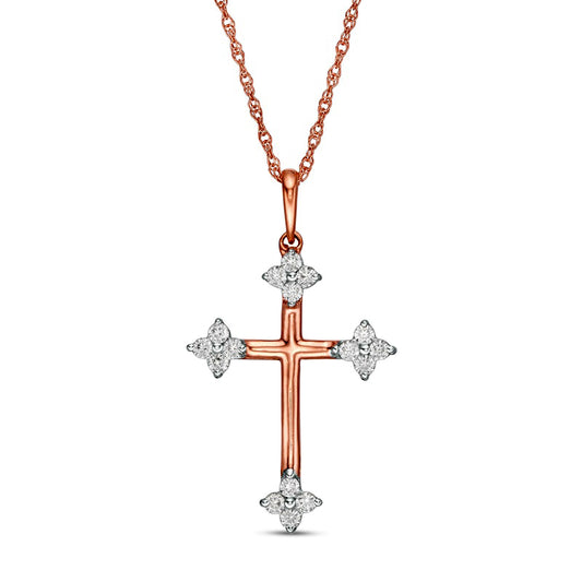 0.17 CT. T.W. Natural Diamond Clover Cross Pendant in 10K Rose Gold