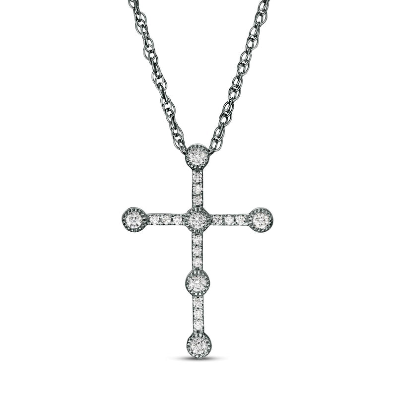 0.17 CT. T.W. Natural Diamond Antique Vintage-Style Cross Pendant in 10K White Gold