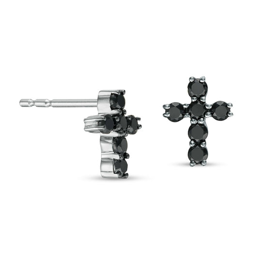 0.33 CT. T.W. Enhanced Black Diamond Cross Stud Earrings in 10K White Gold