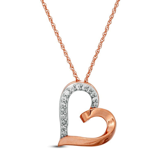 0.1 CT. T.W. Natural Diamond Tilted Heart Pendant in 10K Rose Gold