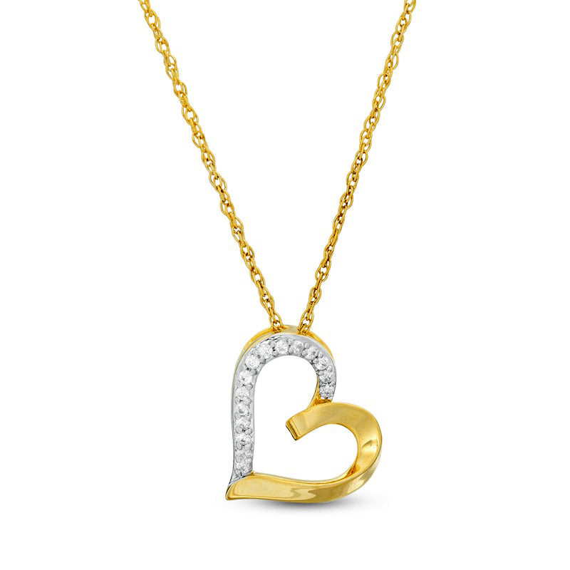 0.1 CT. T.W. Natural Diamond Tilted Heart Pendant in 10K Yellow Gold