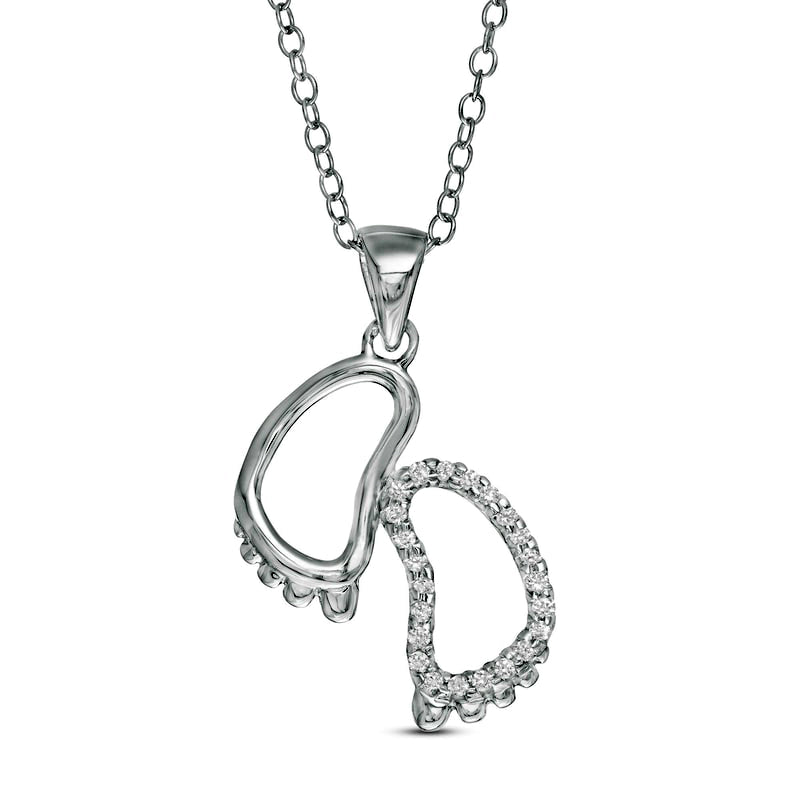 0.13 CT. T.W. Natural Diamond Baby Feet Outline Pendant in Sterling Silver