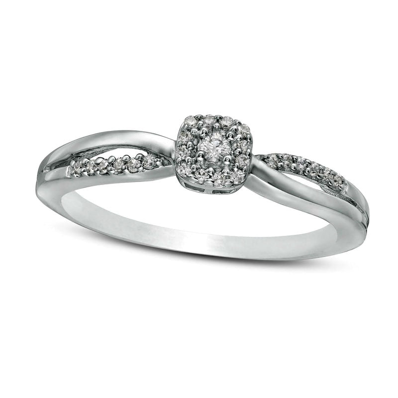 0.10 CT. T.W. Composite Natural Diamond Cushion Frame Crossover Promise Ring in Solid 10K White Gold