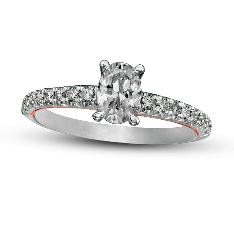 1.0 CT. T.W. Certified Oval Natural Diamond Engagement Ring in Solid 14K Two-Tone Gold (I/SI2)