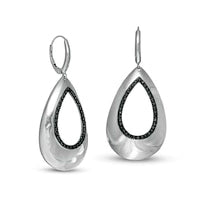 Enhanced Black Diamond Accent Open Teardrop Earrings in Sterling Silver and Black Rhodium