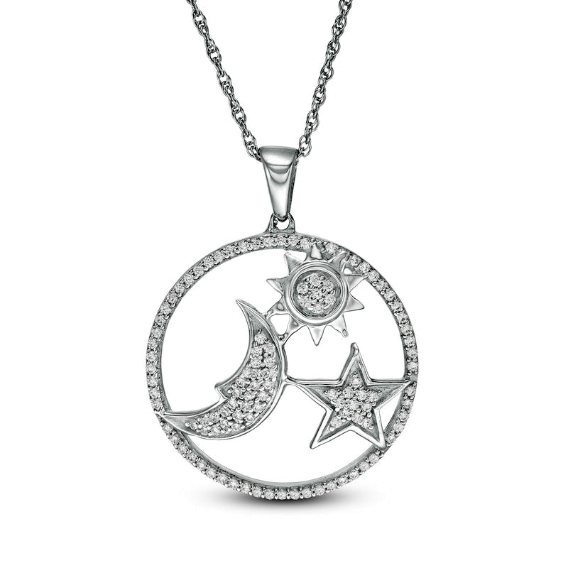 0.33 CT. T.W. Natural Diamond Sun, Moon and Star Circle Pendant in 10K White Gold