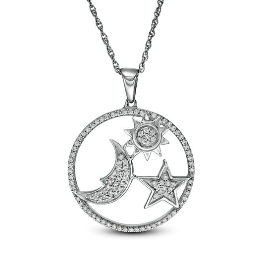 0.33 CT. T.W. Natural Diamond Sun, Moon and Star Circle Pendant in 10K White Gold