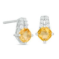 5.0mm Cushion-Cut Citrine and Lab-Created White Sapphire Drop Earrings in Sterling Silver