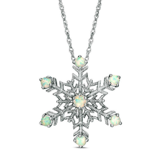 Lab-Created Opal Antique Vintage-Style Snowflake Pendant in Sterling Silver