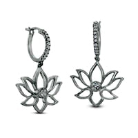 0.17 CT. T.W. Diamond Lotus Flower Drop Earrings in Sterling Silver