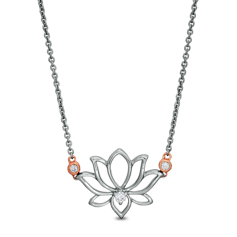 0.1 CT. T.W. Natural Diamond Lotus Flower Necklace in Sterling Silver and 14K Rose Gold Plate