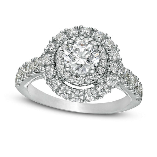 2.25 CT. T.W. Natural Diamond Double Frame Engagement Ring in Solid 14K White Gold