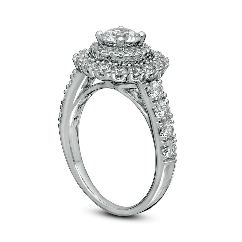 2.25 CT. T.W. Natural Diamond Double Frame Engagement Ring in Solid 14K White Gold