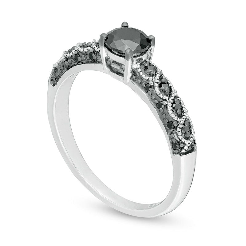 0.63 CT. T.W. Enhanced Black Natural Diamond Antique Vintage-Style Engagement Ring in Solid 10K White Gold