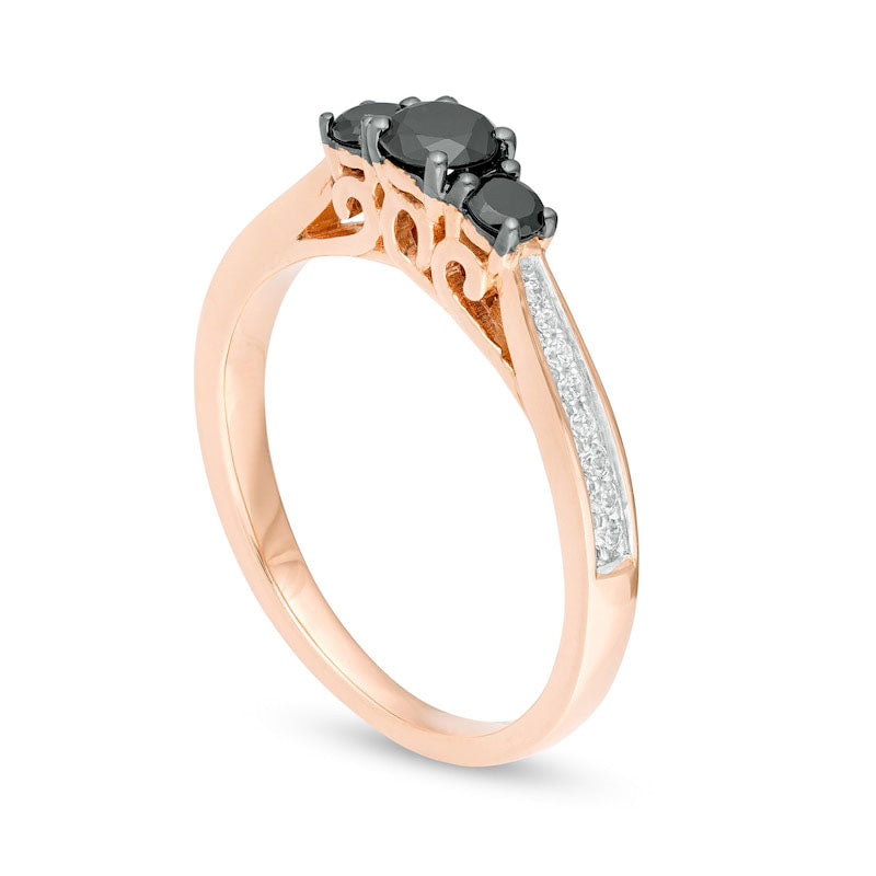 0.50 CT. T.W. Enhanced Black and White Natural Diamond Three Stone Engagement Ring in Solid 10K Rose Gold