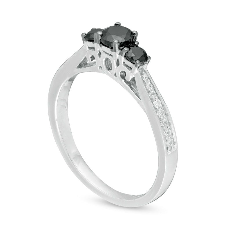 0.50 CT. T.W. Enhanced Black and White Natural Diamond Three Stone Engagement Ring in Sterling Silver