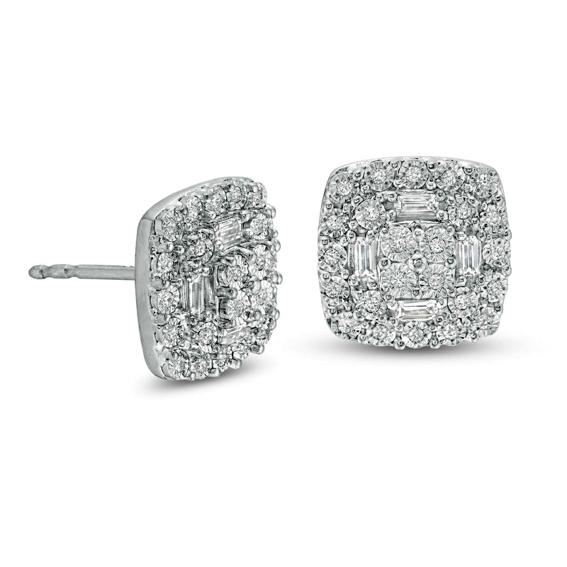 0.2 CT. T.W. Composite Cushion Diamond Frame Stud Earrings in 10K White Gold