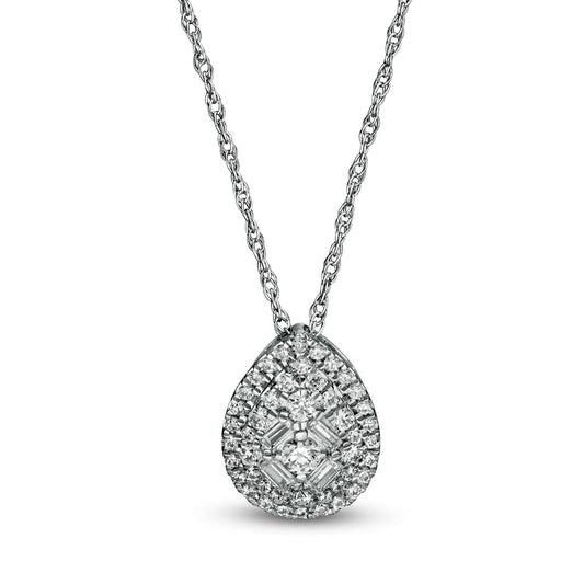 0.25 CT. T.W. Composite Pear-Shaped Natural Diamond Teardrop Pendant in 10K White Gold