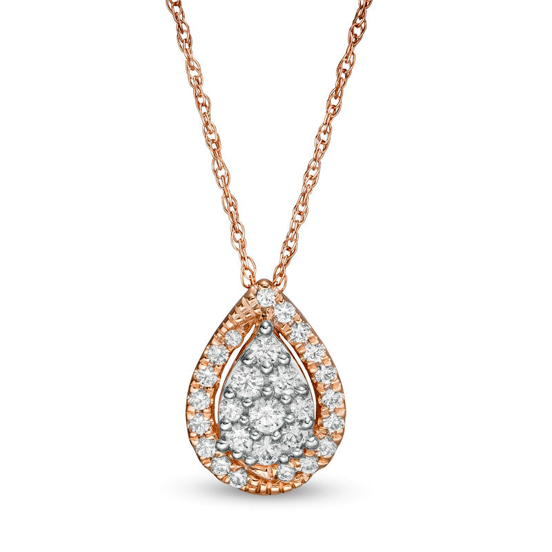 0.25 CT. T.W. Composite Pear-Shaped Natural Diamond Teardrop Frame Pendant in 10K Rose Gold