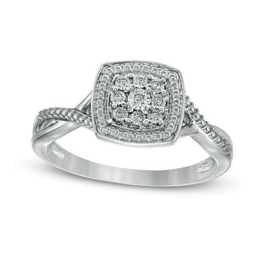 Composite Natural Diamond Accent Bead Cushion Frame Promise Ring in Sterling Silver