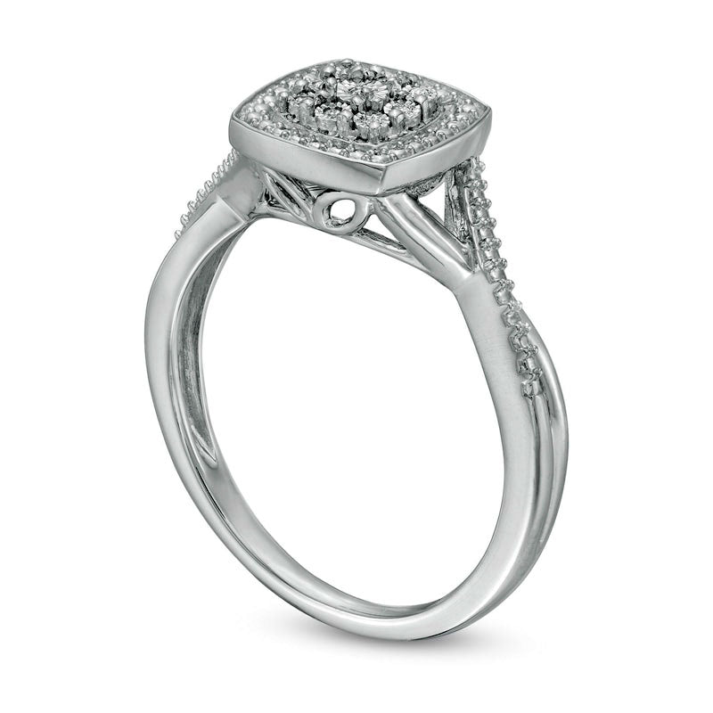 Composite Natural Diamond Accent Bead Cushion Frame Promise Ring in Sterling Silver