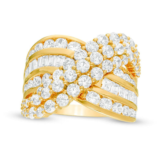 3.0 CT. T.W. Natural Diamond Multi-Row Crossover Ring in Solid 10K Yellow Gold