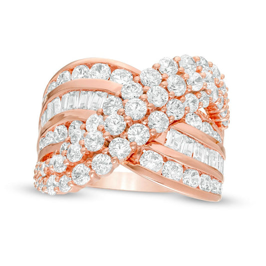 3.0 CT. T.W. Natural Diamond Multi-Row Crossover Ring in Solid 10K Rose Gold