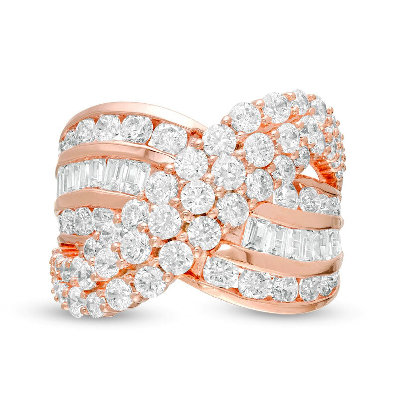 3.0 CT. T.W. Natural Diamond Multi-Row Crossover Ring in Solid 10K Rose Gold