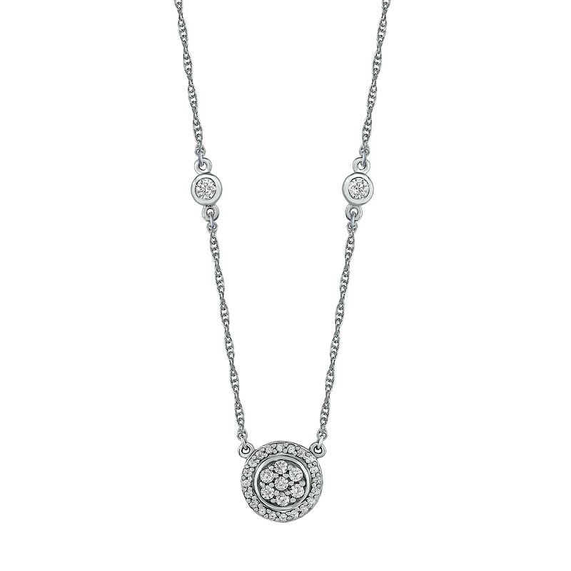 0.13 CT. T.W. Composite Natural Diamond Flower Station Necklace in Sterling Silver