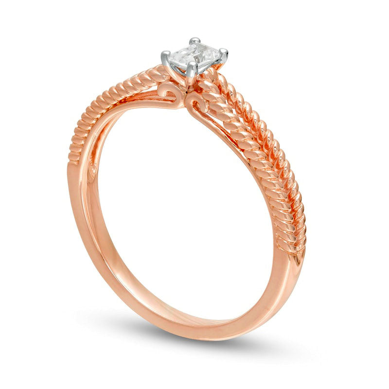 0.20 CT. Emerald-Cut Natural Clarity Enhanced Diamond Solitaire Rope Split Shank Promise Ring in Solid 14K Rose Gold