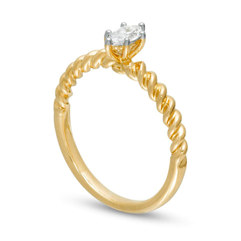 0.20 CT. Marquise Natural Clarity Enhanced Diamond Solitaire Twist Shank Promise Ring in Solid 14K Gold