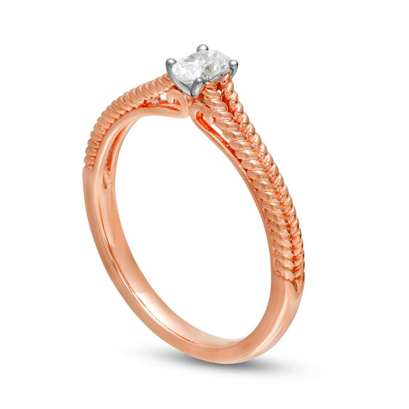 0.20 CT. Oval Natural Clarity Enhanced Diamond Solitaire Ribbed Shank Promise Ring in Solid 14K Rose Gold