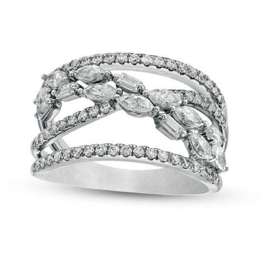 1.0 CT. T.W. Multi-Shape Natural Diamond Criss-Cross Orbit Ring in Solid 10K White Gold