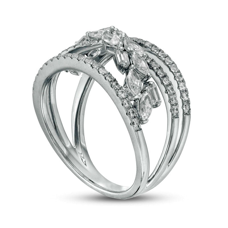 1.0 CT. T.W. Multi-Shape Natural Diamond Criss-Cross Orbit Ring in Solid 10K White Gold