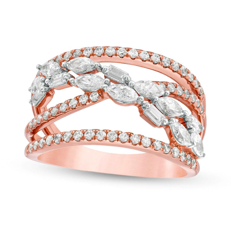 1.0 CT. T.W. Multi-Shape Natural Diamond Criss-Cross Orbit Ring in Solid 10K Rose Gold