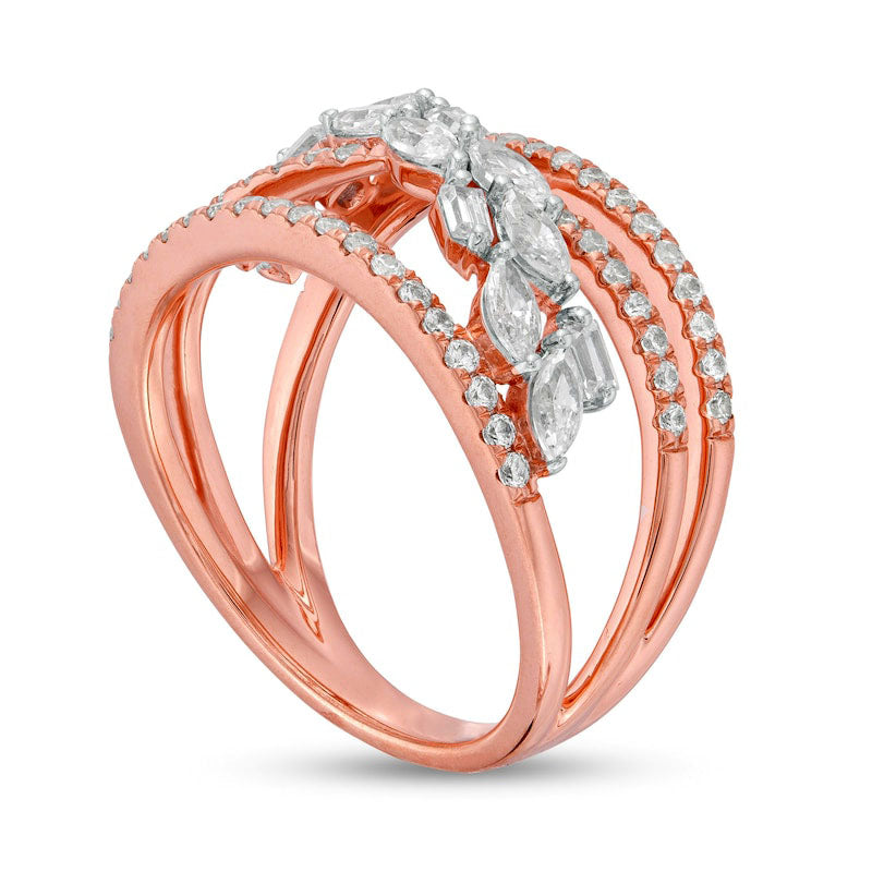 1.0 CT. T.W. Multi-Shape Natural Diamond Criss-Cross Orbit Ring in Solid 10K Rose Gold