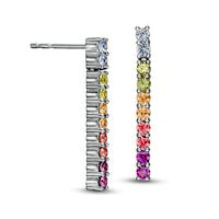 Simulated Light Multi-Color Sapphire Duos Linear Bar Drop Earrings in Sterling Silver