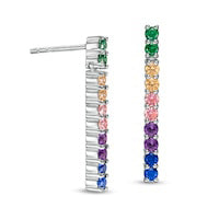 Simulated Multi-Color Sapphire Duos Linear Bar Drop Earrings in Sterling Silver