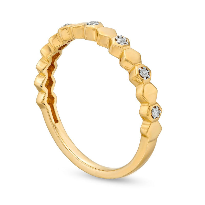 0.05 CT. T.W. Natural Diamond Alternating Honeycomb Ring in Solid 10K Yellow Gold