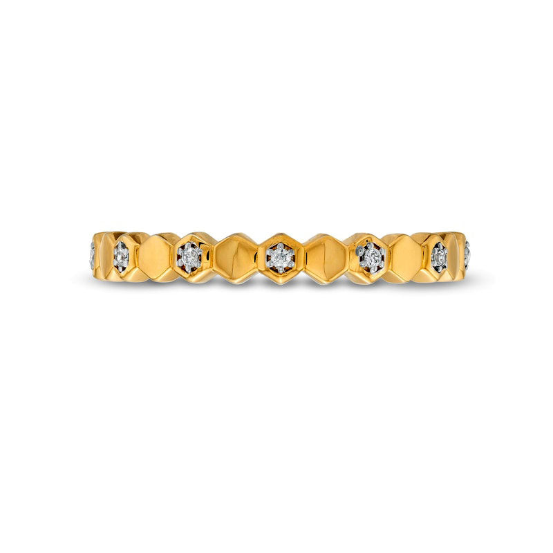 0.05 CT. T.W. Natural Diamond Alternating Honeycomb Ring in Solid 10K Yellow Gold