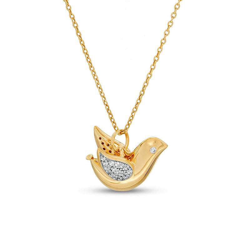 0.1 CT. T.W. Natural Diamond Dove Pendant in Sterling Silver with 14K Gold Plate