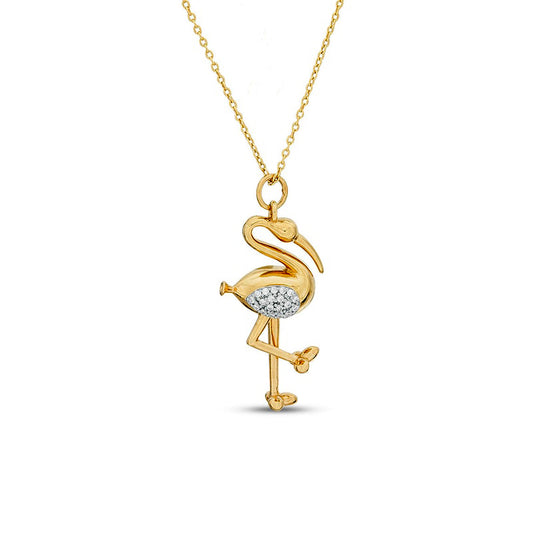 0.1 CT. T.W. Natural Diamond Flamingo Pendant in Sterling Silver with 14K Gold Plate